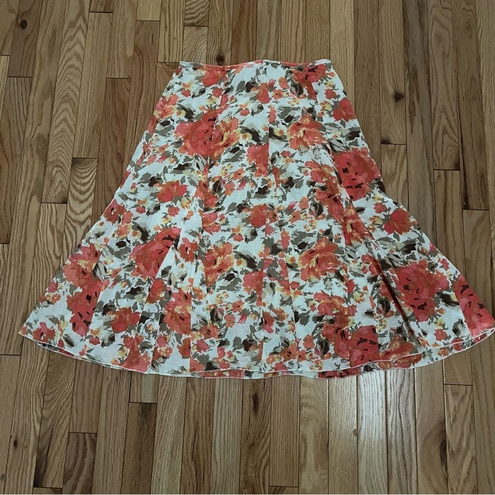 Womens Sarah Arizona Side Zip Linen Flared A-Line Skirt Size M Built in Slip